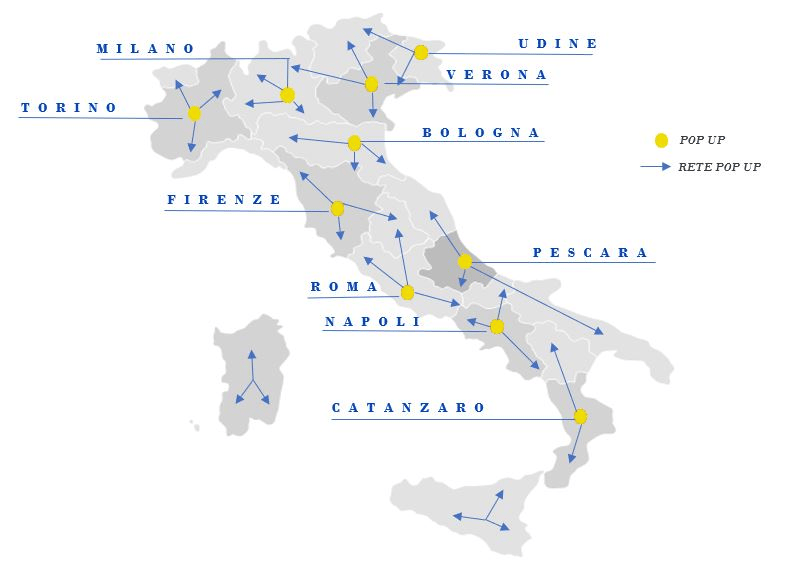 Mappa dell'Italia che illustra la distribuzione dei Pop Up