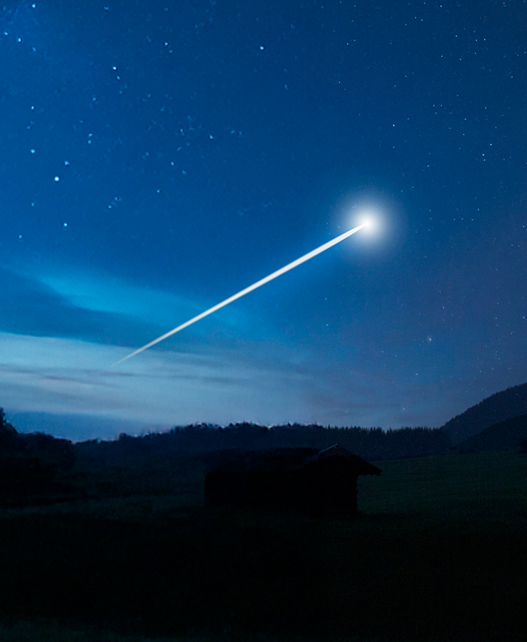 stella cometa su cielo blu notte